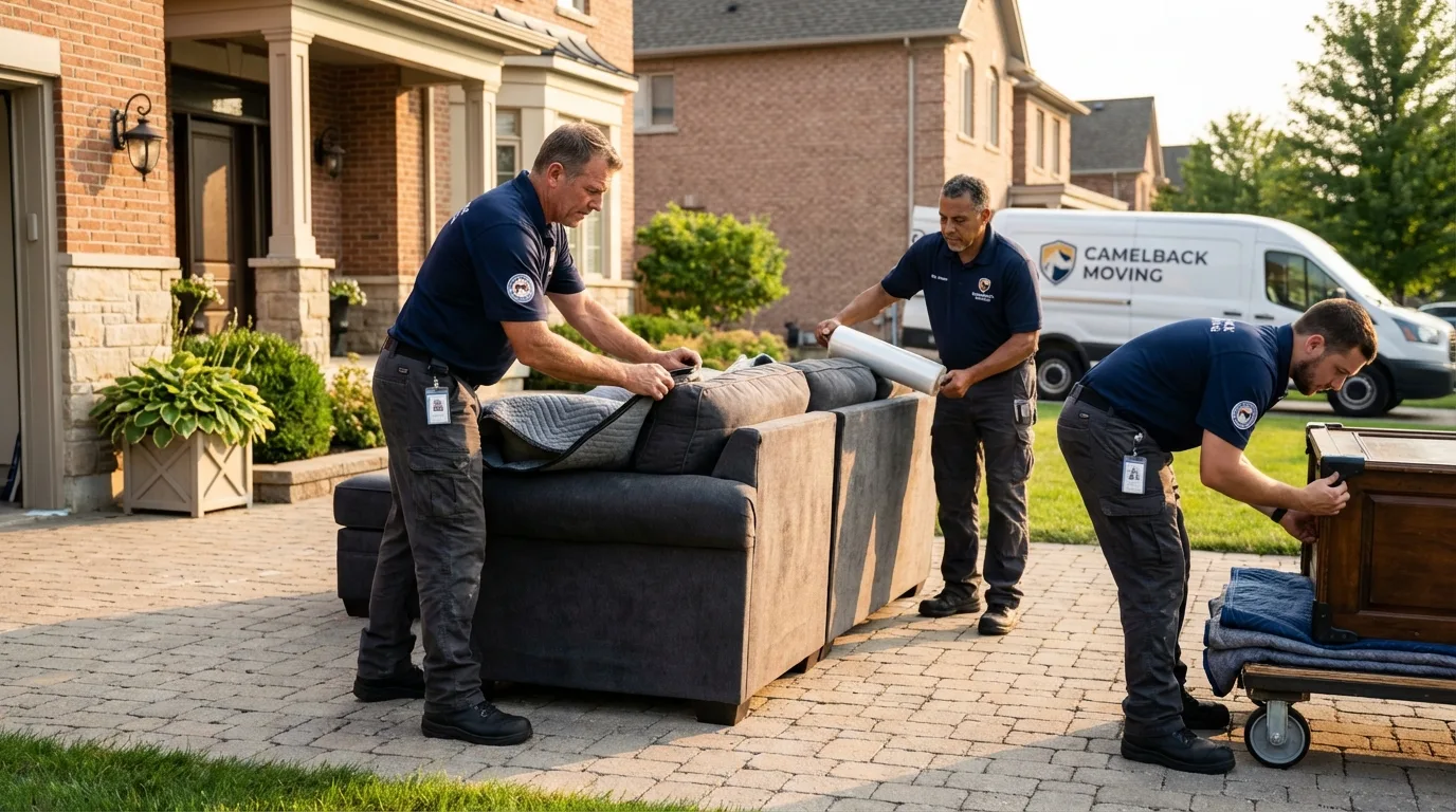 Large estate moving crew wrapping furniture in Glenside, PA