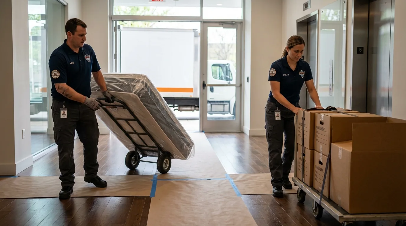 Professional apartment movers loading elevator in Glenside, PA