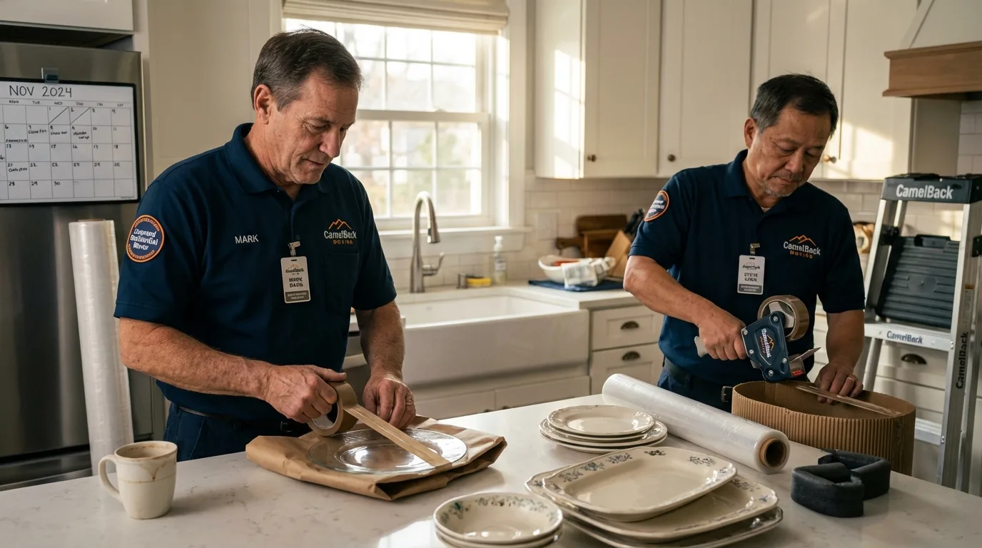 Professional crew packing kitchen dishware in Glenside, PA